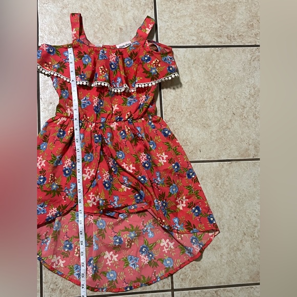 Little Lass colorful red orange floral print cold shoulder romper boho kids sz 5 - Picture 8 of 8